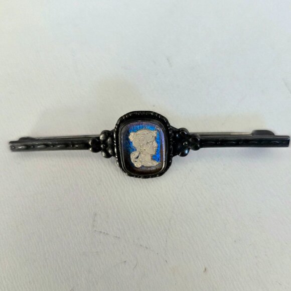 Antique Victorian or Edwardian sterling silver England cameo pin/brooch. - Picture 1 of 3